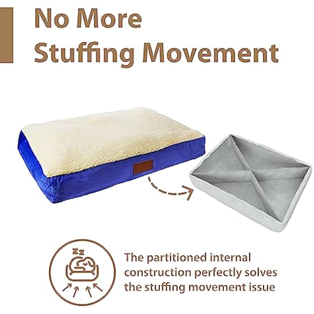 Large Dog Bed – Washable Blue Faux Suede Crate Mattress