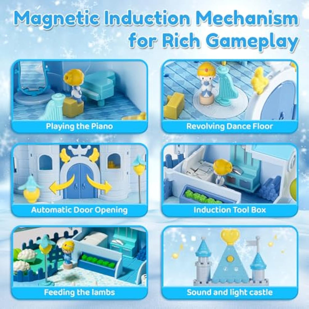 fygurso Magnetic Princess Castle Playset with Lights and Music for Girls