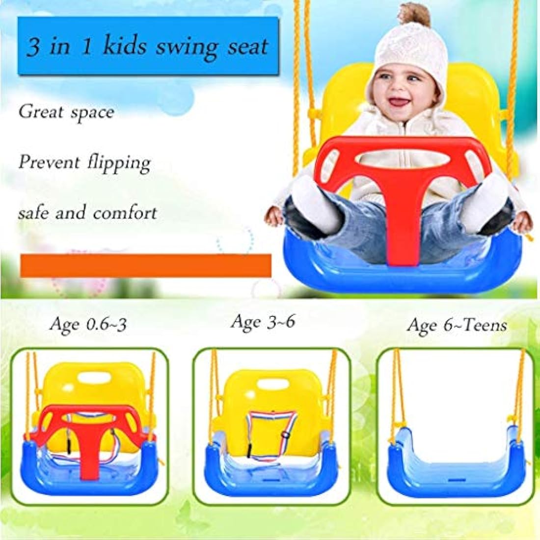 IFOYO 3-in-1 Baby Swing Seat | Adjustable High-Back Toddler Swing – Blue