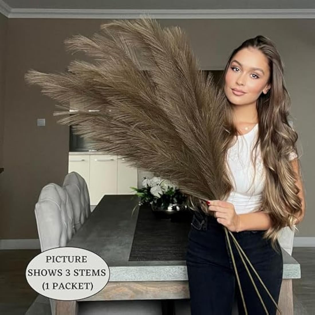 VOULUX Dark Brown Faux Pampas Grass – 115cm Tall Silk Artificial Stems