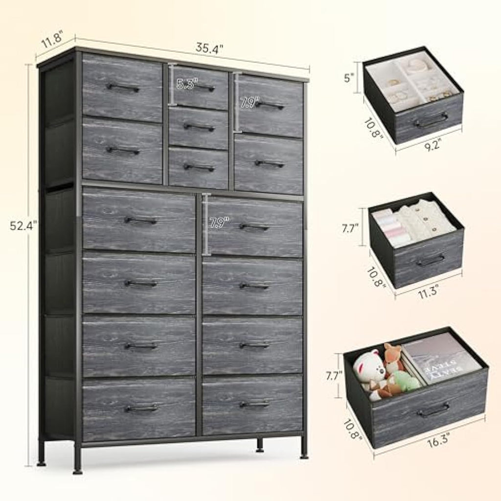 Jolof Store 15-Drawer Fabric Dresser | Large Bedroom Chest of Drawers