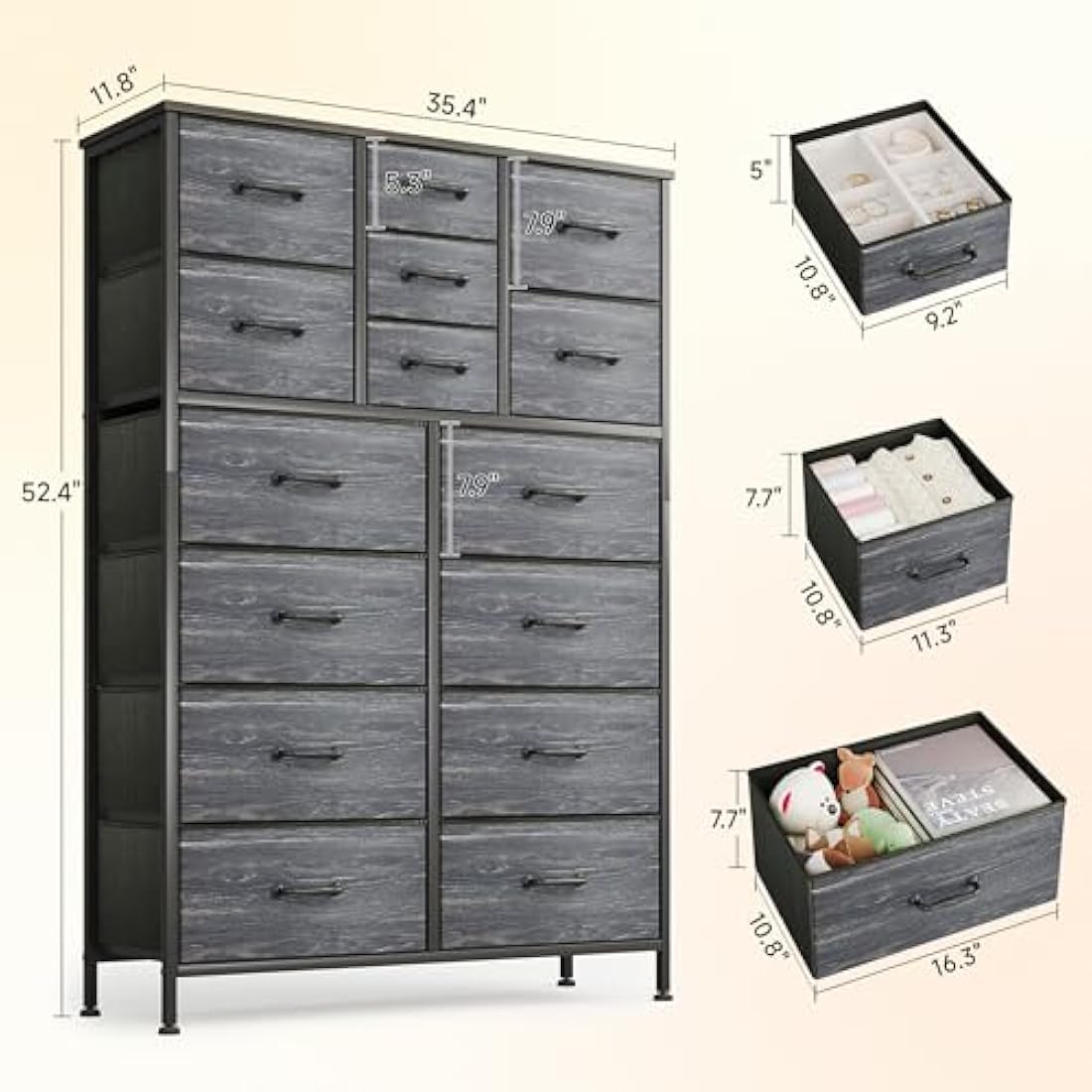 Jolof Store 15-Drawer Fabric Dresser | Large Bedroom Chest of Drawers
