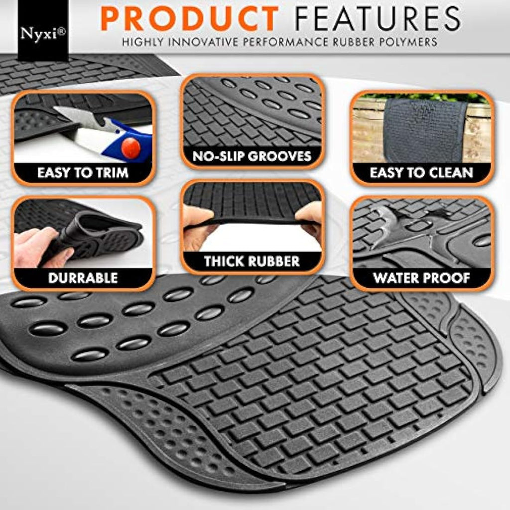 Nyxi 5-Piece Heavy Duty Rubber Car Mats & XL Boot Mat | Universal Fit