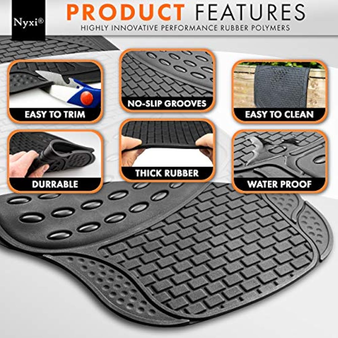 Nyxi 5-Piece Heavy Duty Rubber Car Mats & XL Boot Mat | Universal Fit