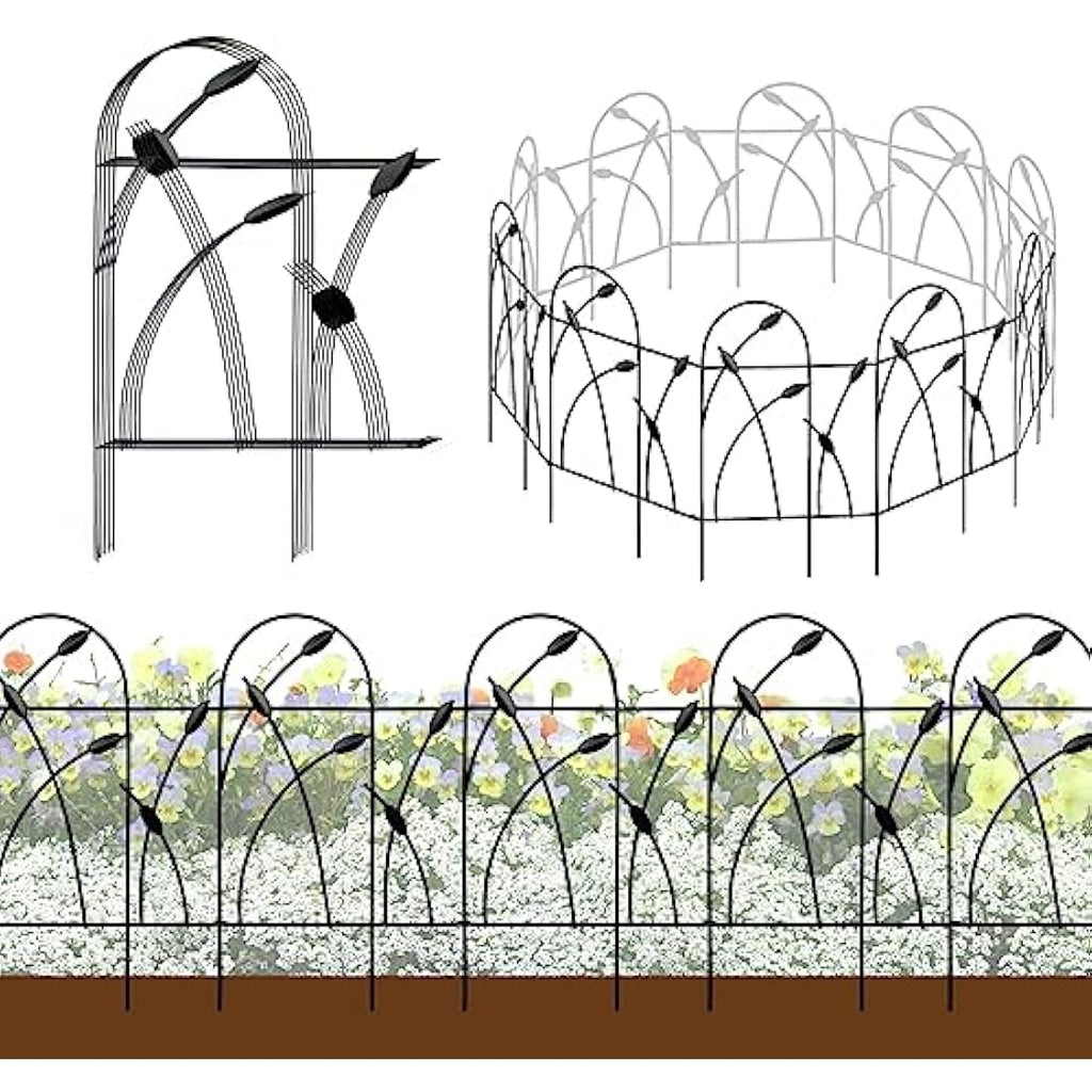 Thealyn 10-Pack Rustproof Metal Garden Fence - 82cm H x 4.9m L Black Border