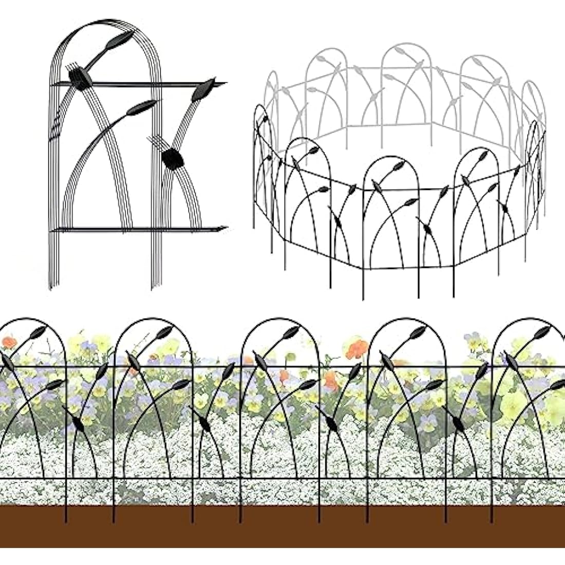 Thealyn 10-Pack Rustproof Metal Garden Fence - 82cm H x 4.9m L Black Border
