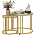 HOMCOM Nest of Tables – Round Glass Coffee Tables Set of 2, Gold