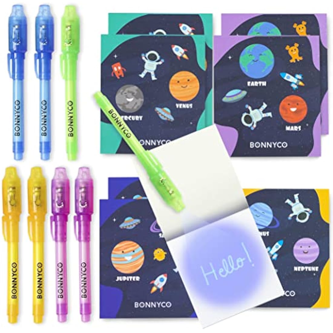 BONNYCO Invisible Ink Pen and Notebook Set - 8 Pack Space Party Favors