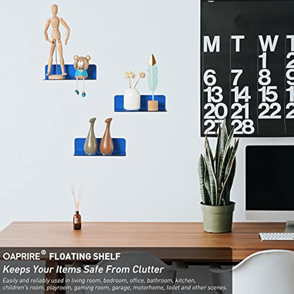 OAPRIRE Acrylic Floating Wall Shelves – No-Drill Small Shelf Set, Blue
