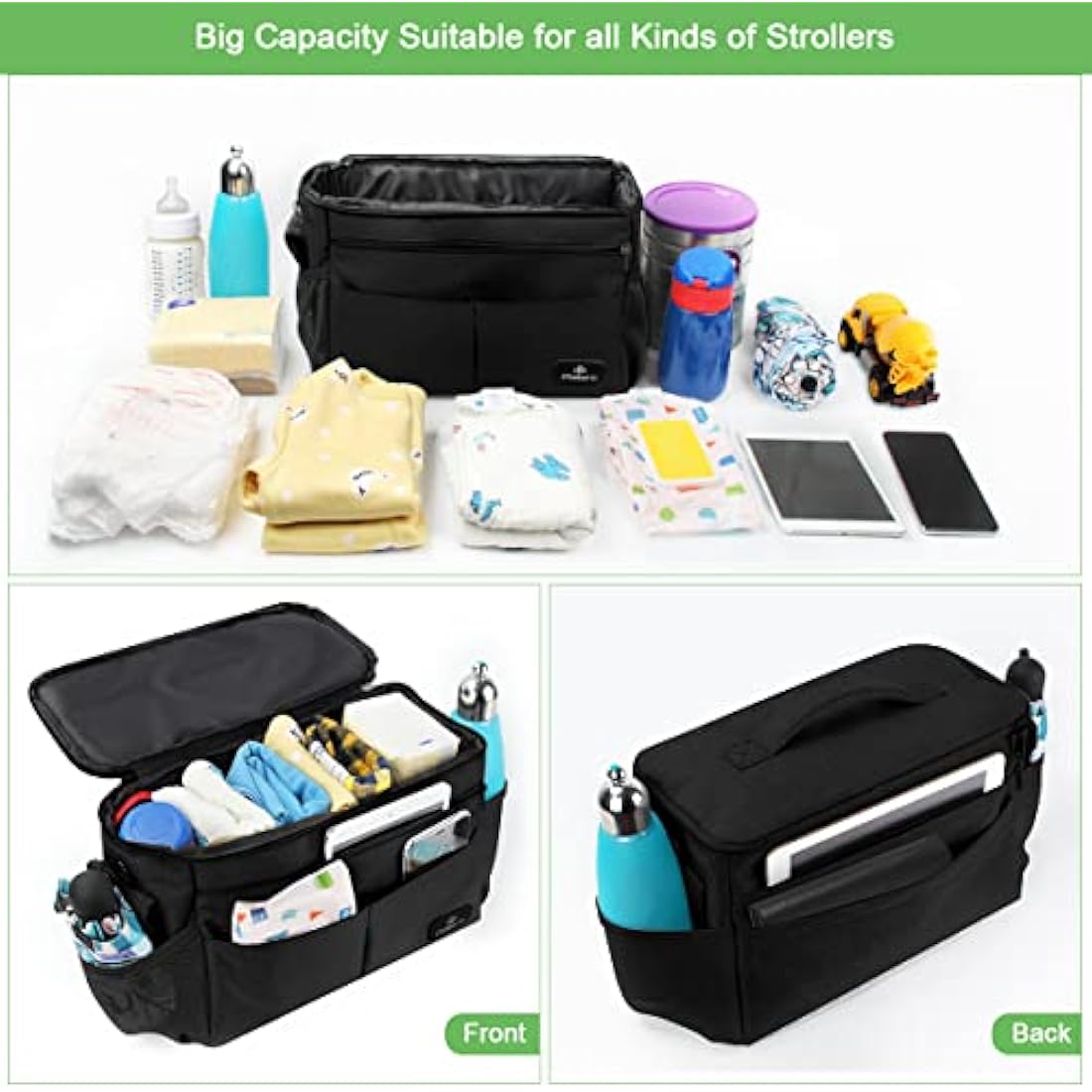 Philorn Universal Pram Organiser Bag with Insulated Cup Holders