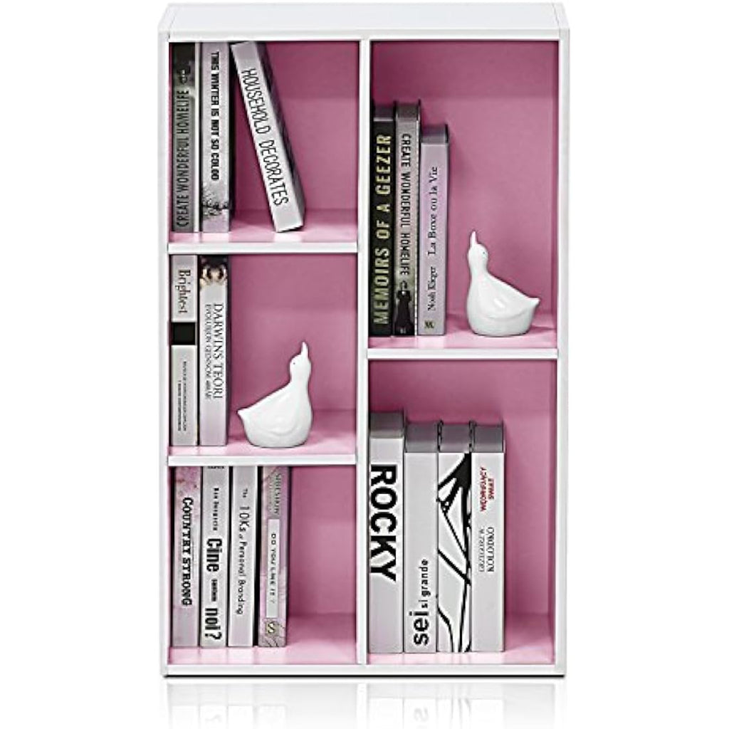 Furinno Luder 5-Cube Reversible Open Storage Shelf - White/Pink