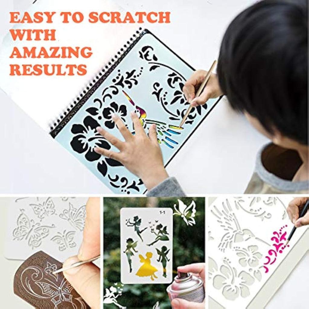 Mocoosy Rainbow Scratch Art Notebooks – 3 Pack Magic Drawing Pads for Kids