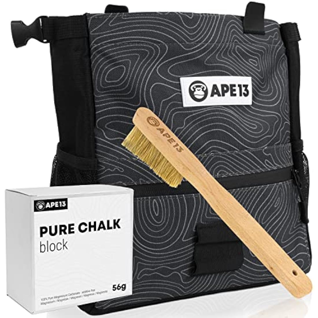 APE13 Boulder Chalk Bag Set – Includes Climbing Brush and Chalk Block
