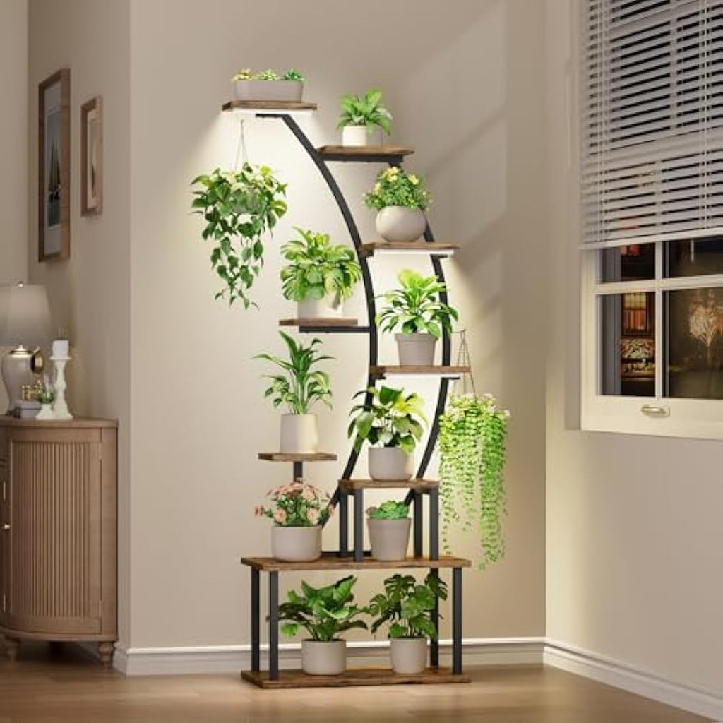 BACEKOLL 9-Tier Indoor Plant Stand with Grow Lights | 63" Metal Shelf