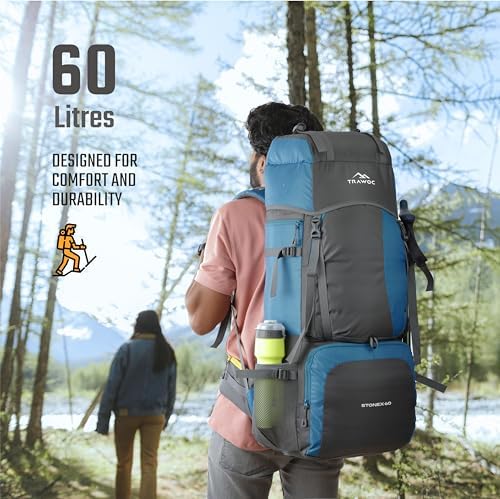 TRAWOC STONEX 60L Trekking Rucksack – Hiking Travel Backpack for Men & Women