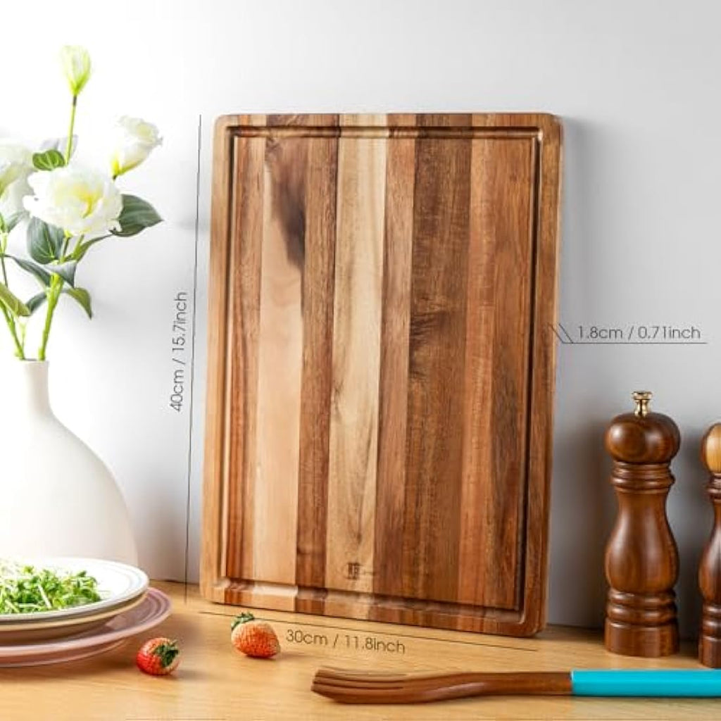 James.F Acacia Wood Chopping Board | Reversible Serving Board with Juice Groove