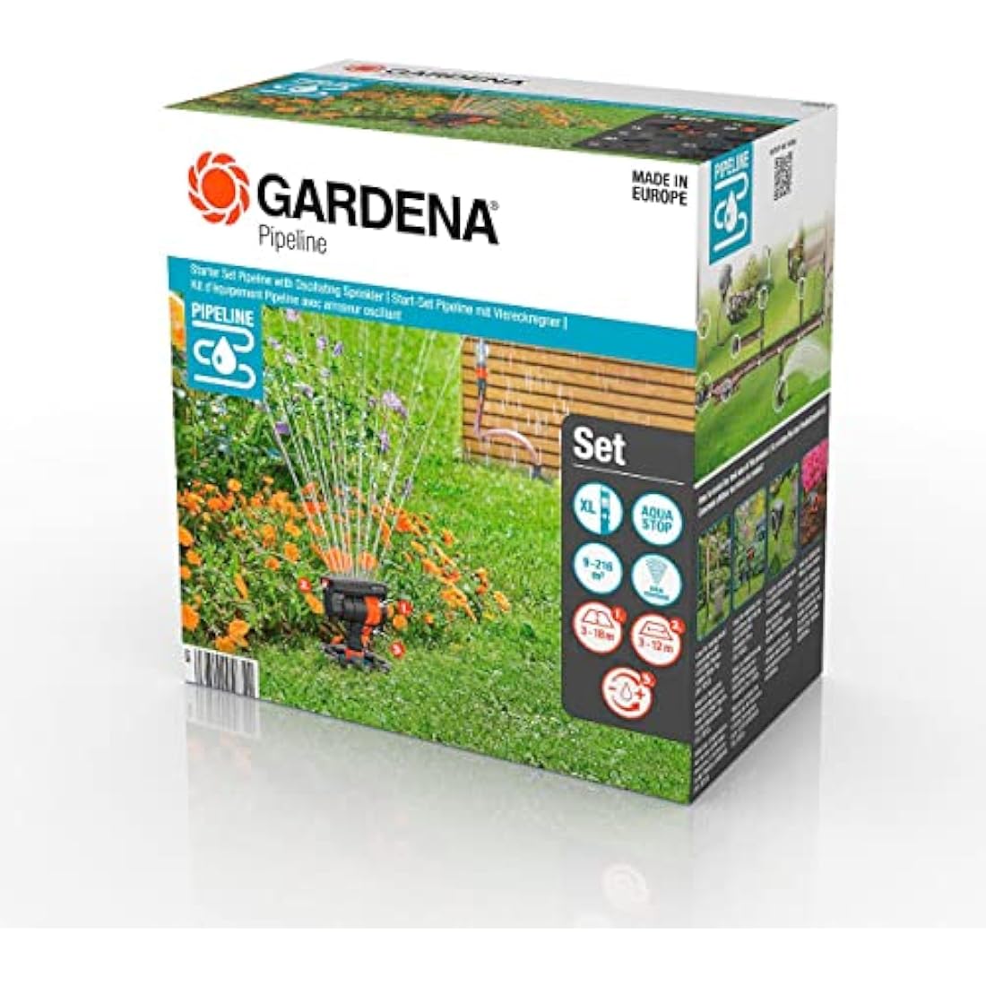 Gardena Pipeline Sprinkler System Starter Set with Oscillating Sprinkler