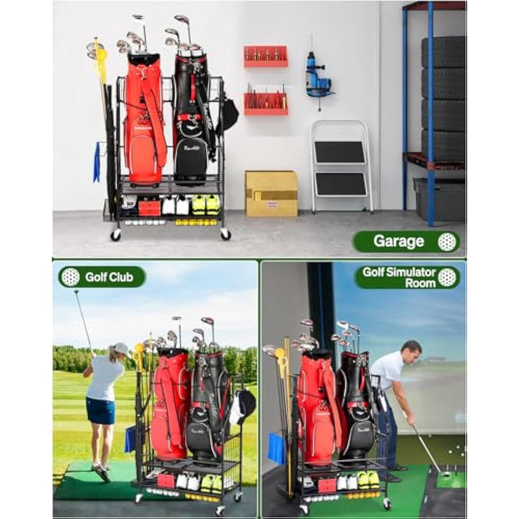 FHXZH Golf Bag Storage Rack – Extra Large Steel Garage Organizer with Wheels