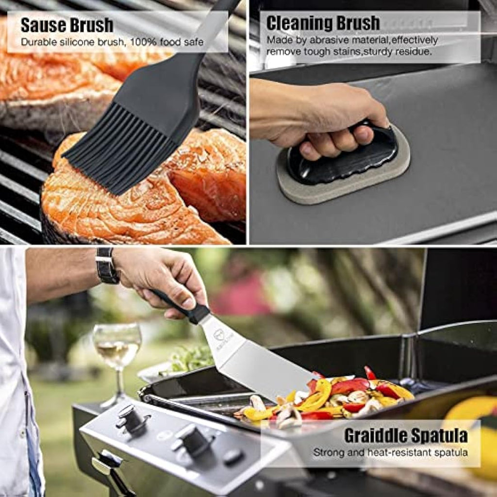 MUJUZE 14-Piece Stainless Steel Griddle Accessories Set with Carrying Case