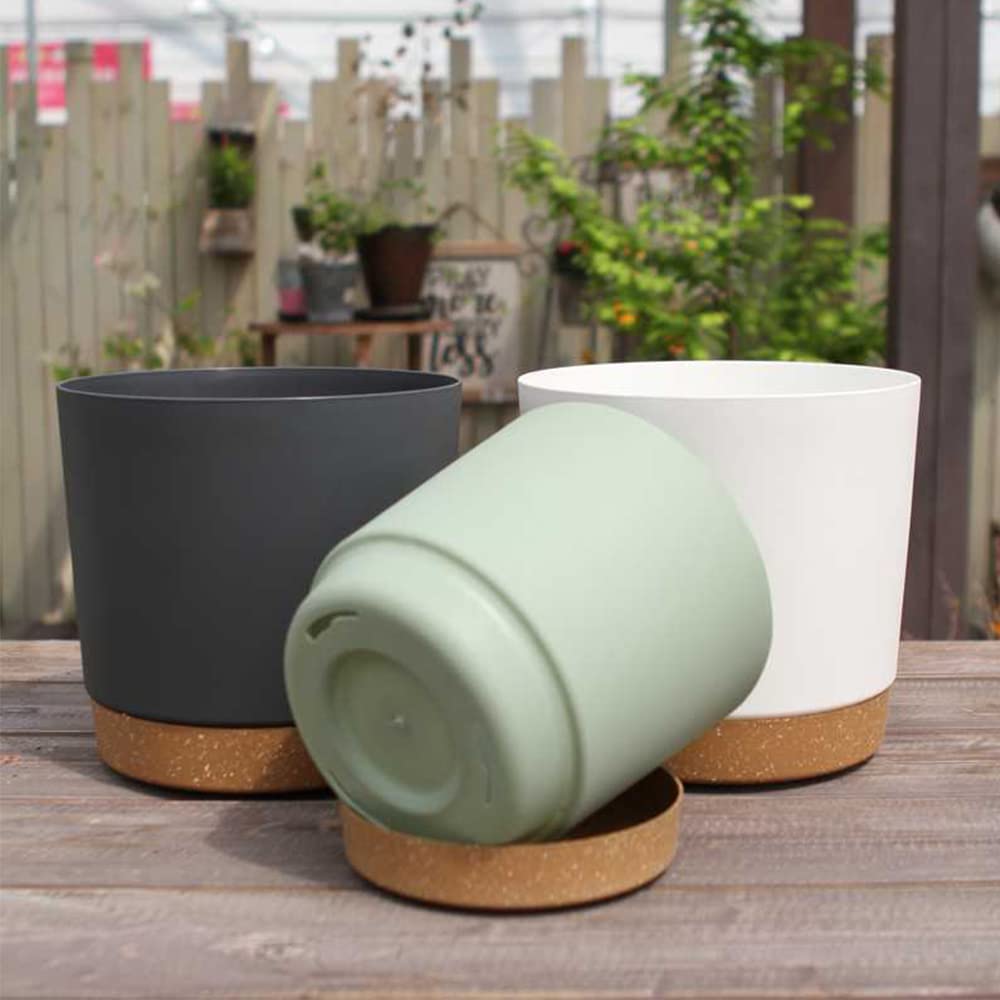 ZMTECH 30.5cm Modern Plastic Plant Pots with Drainage - Set of 2, Green