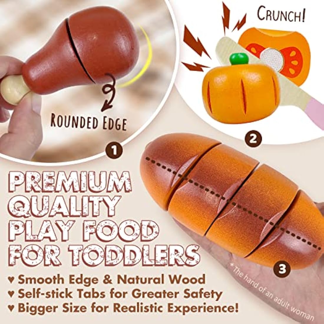 Beberolen Wooden Play Food Set – Montessori Cutting Fruit & Vegetable Toys