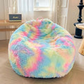 XeGe Faux Fur Bean Bag Cover – Rainbow Tie Dye Fluffy Chair for Storage