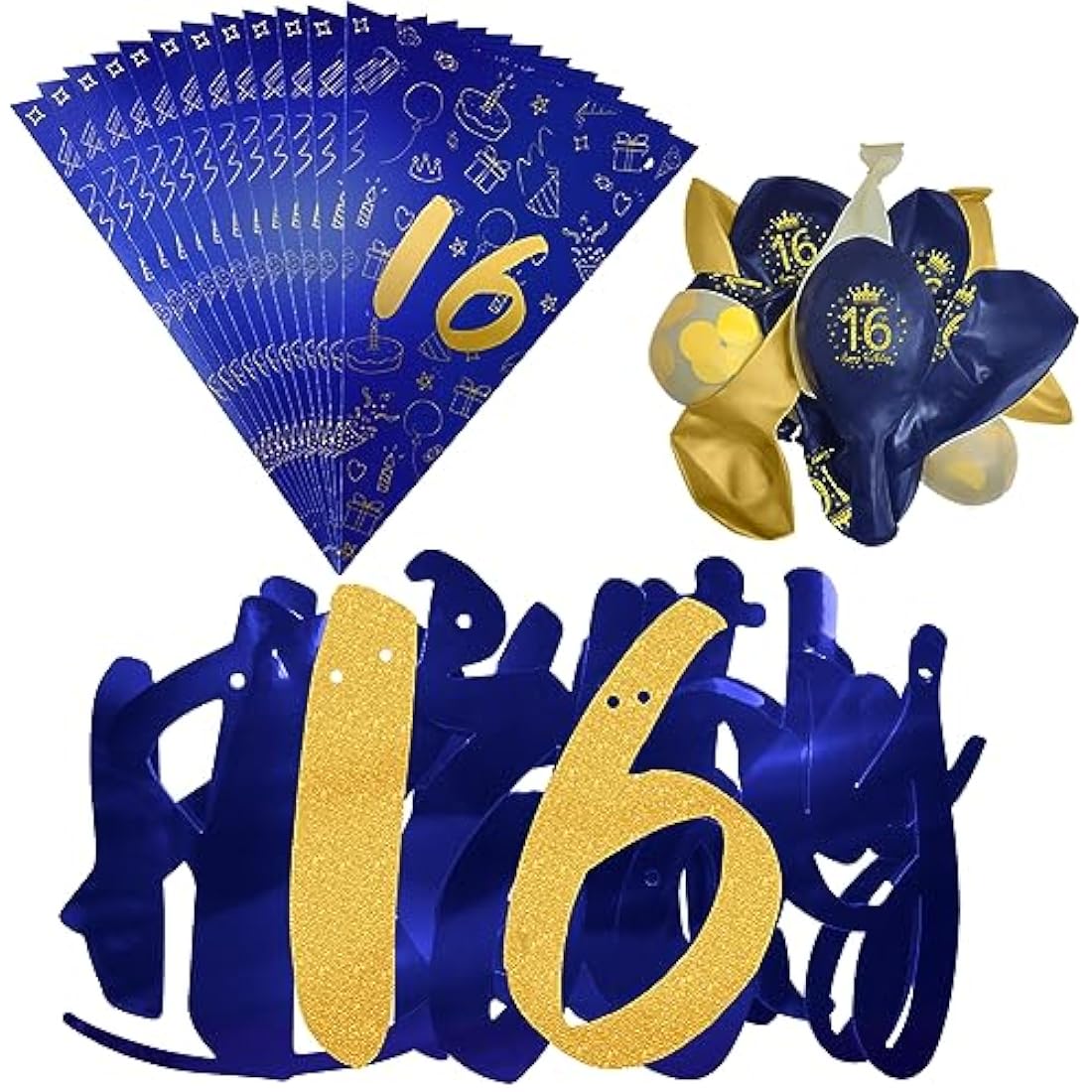Wonsta Boys 16th Birthday Decorations – Navy Blue and Gold Banner Kit