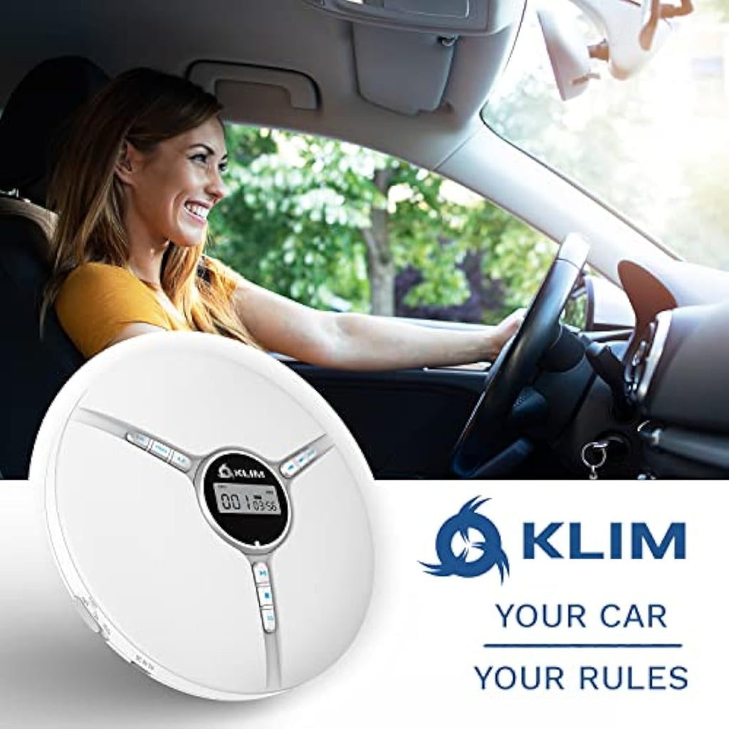 KLIM Discman Portable CD Player with Rechargeable Battery & Earbuds – White
