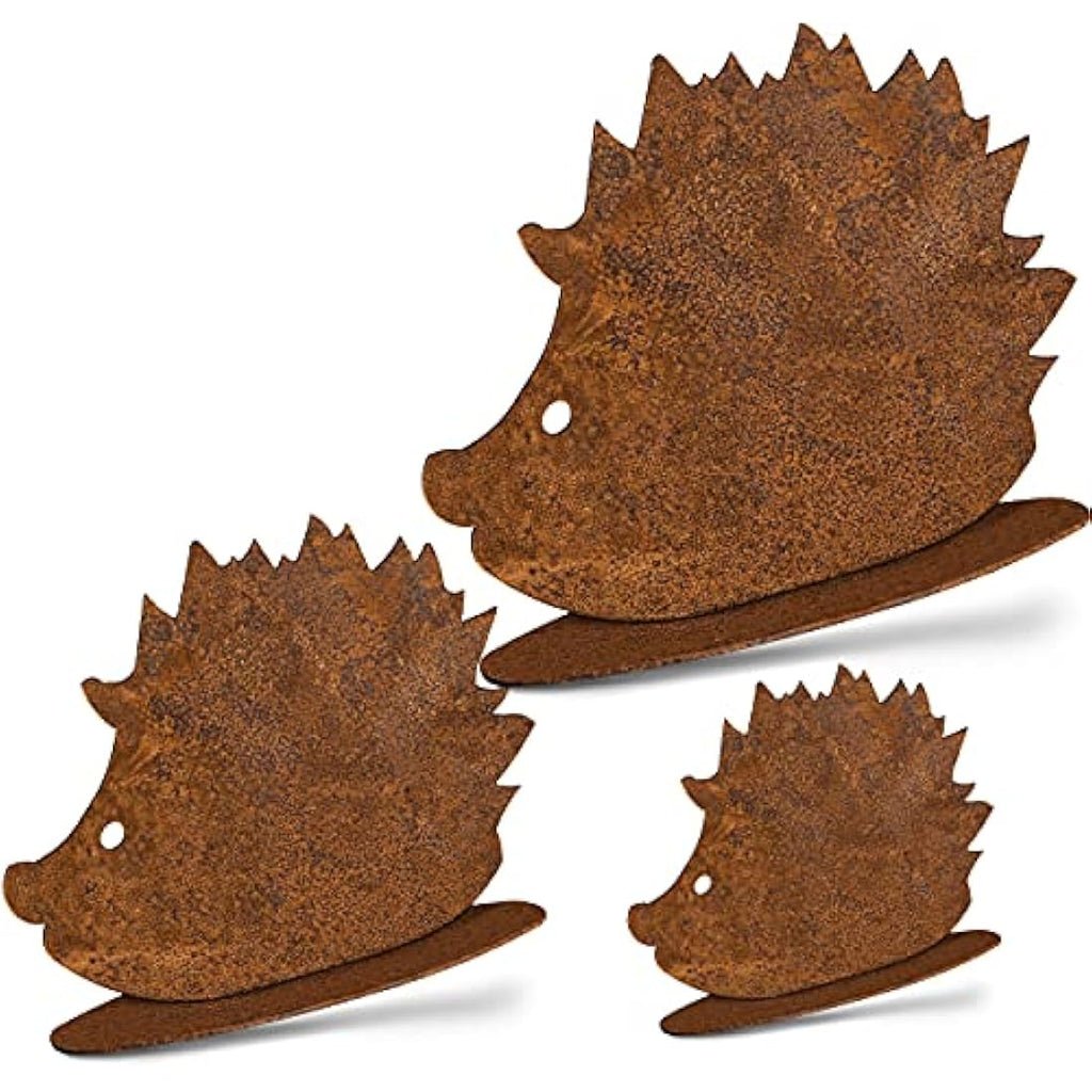 Metal Hedgehog Family Set of 3 – Rustic Patina Garden Decor