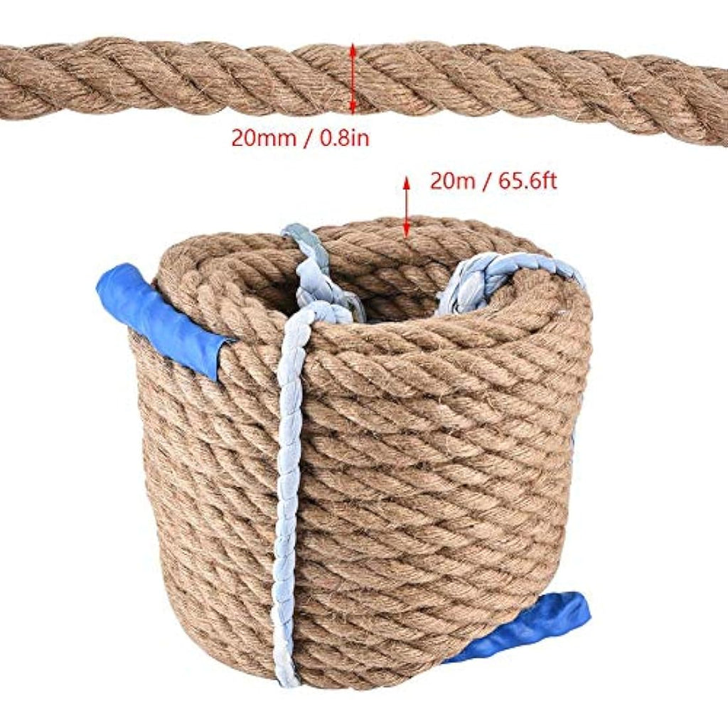 Alomejor 20m Natural Jute Rope – 20mm Heavy Duty Tug-of-War Twine