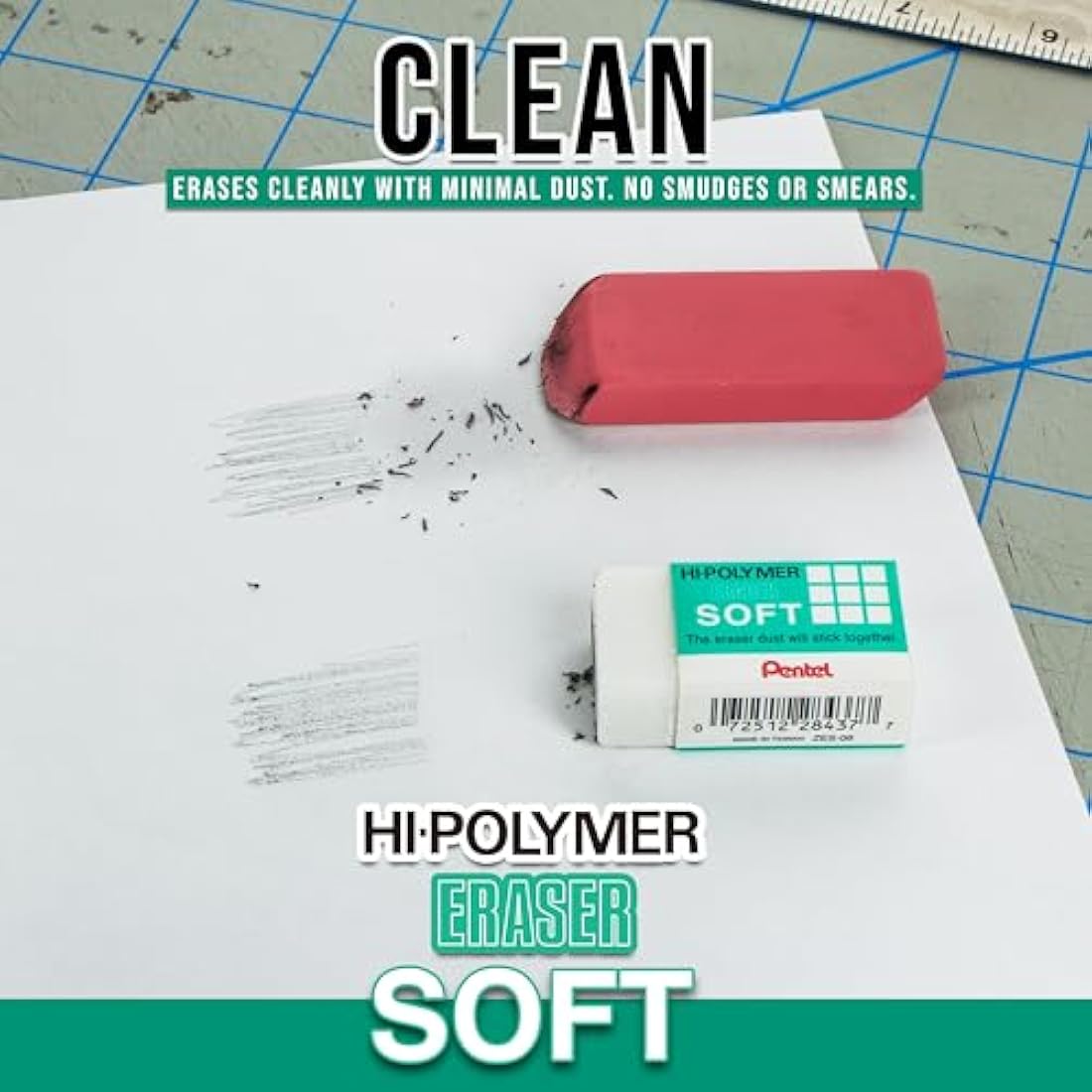 Pentel Hi-Polymer Soft Eraser for Drawing and Art, 36 Pack – White