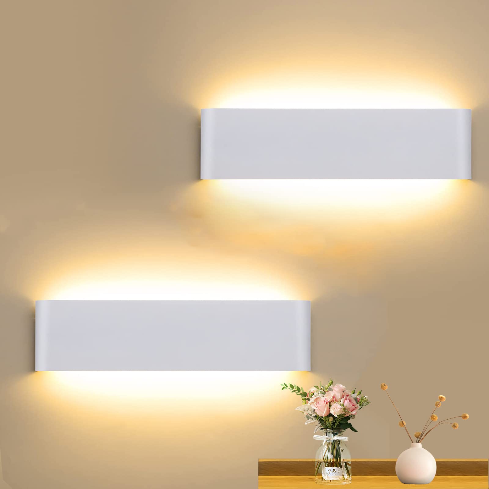 CANMEIJIA 2-Pack LED Wall Lights - 16W Modern Aluminum Indoor Sconce 3000K