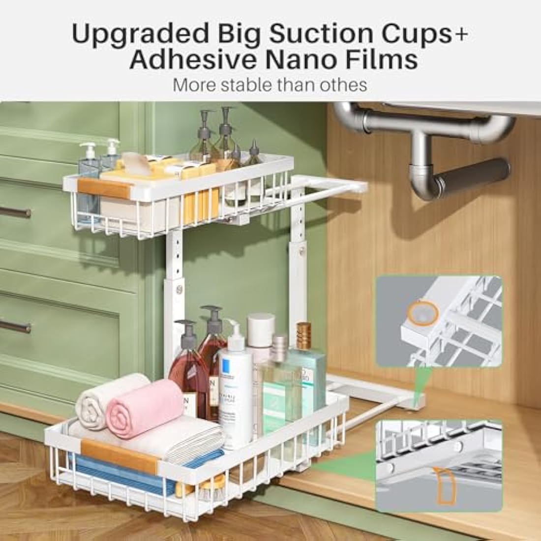 Kitstorack 2-Pack Under Sink Organiser | 2-Tier Metal Pull Out Rack