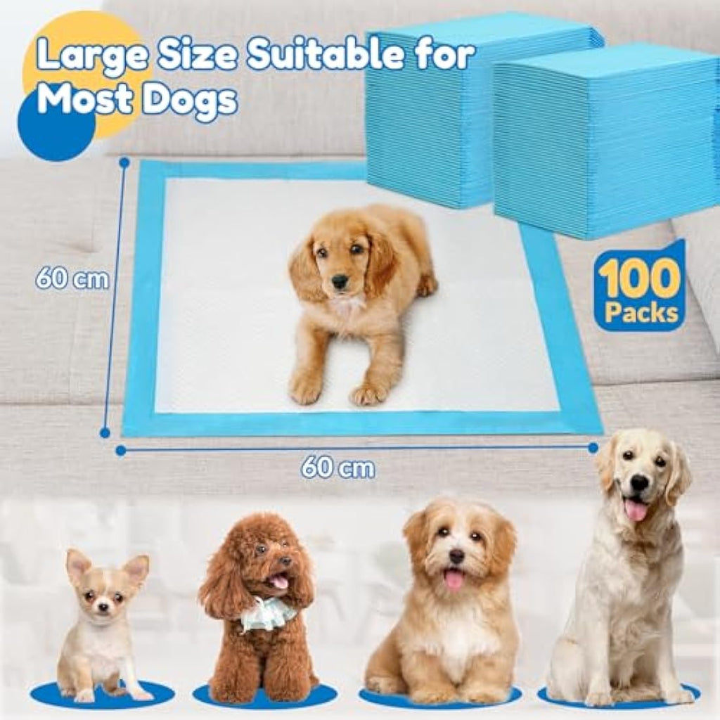 Barpor Puppy Training Pads | 100 Pack Leak-Proof 60x60cm Dog Pee Pads