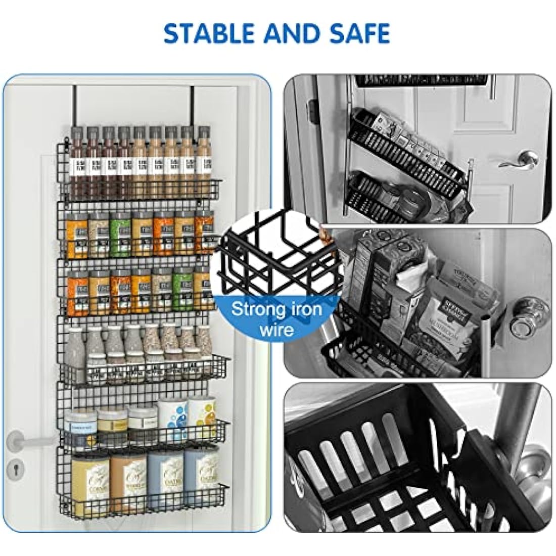 JKsmart 6-Tier Over the Door Spice Rack Organizer - Wall Mounted Metal Black