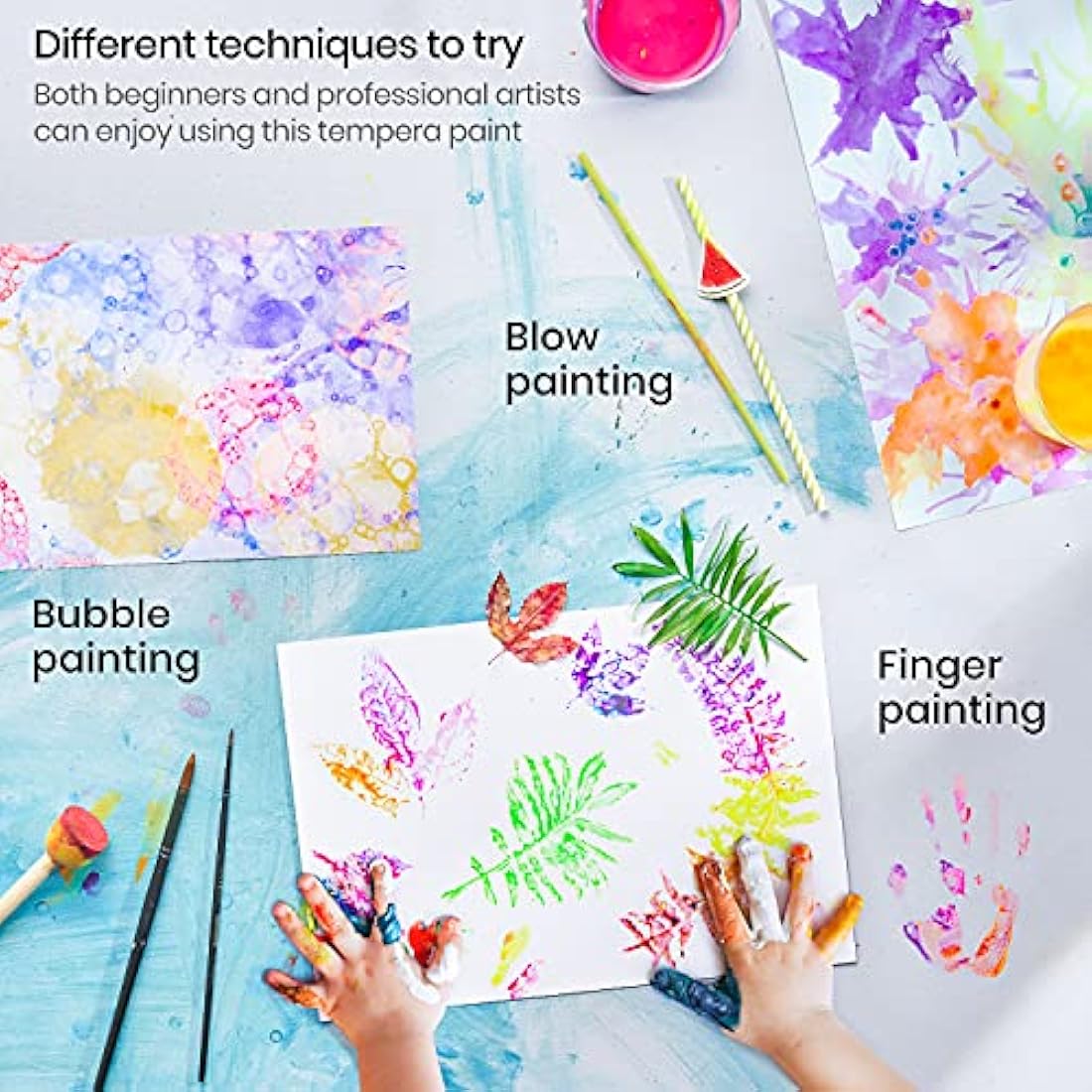 Arteza Kids Washable Tempera Paint Set – 16 Non-Toxic Colors, 400ml