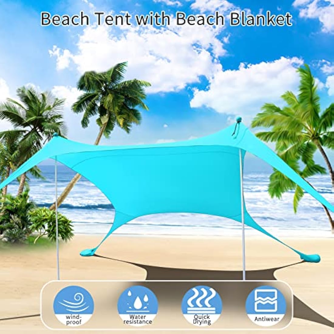 CUUPO 7x7 FT Beach Tent Sun Shelter | UPF 50+ Lycra Canopy with 2 Poles