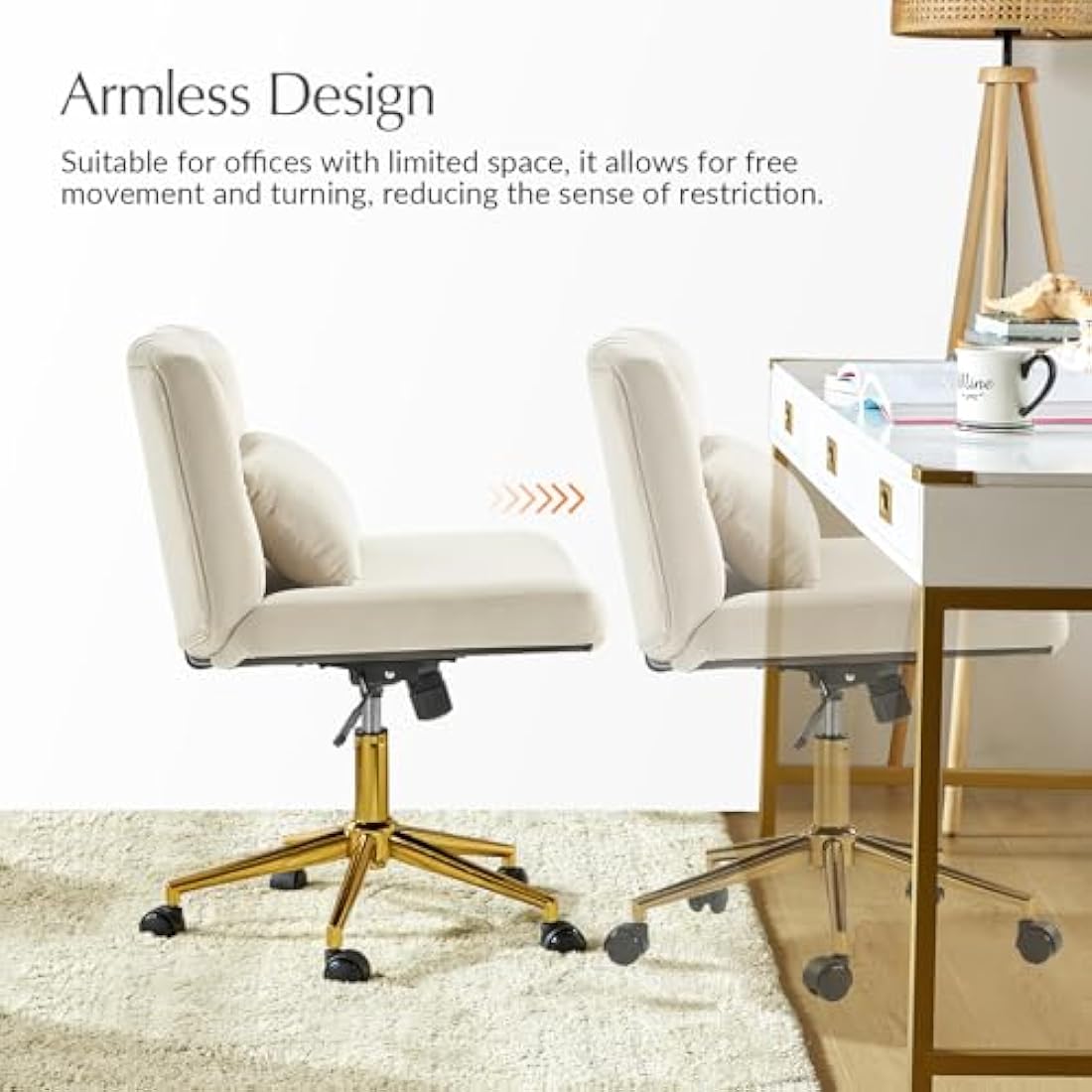 HULALA HOME Velvet Swivel Vanity Chair – Criss Cross Armless Desk Chair