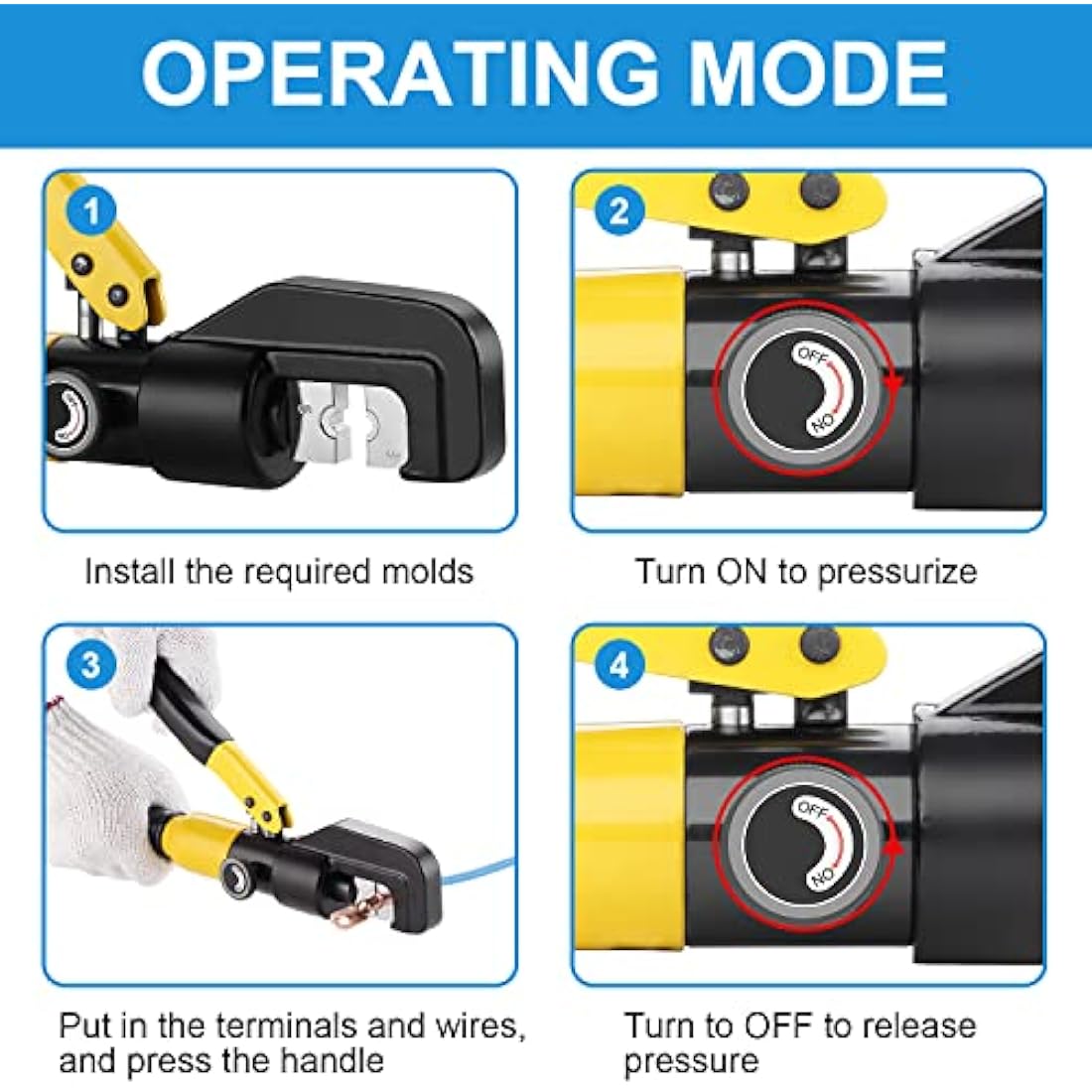 TEENO Hydraulic Crimping Tool with 9 Hex Dies | 10T 12 AWG-2/0 AWG