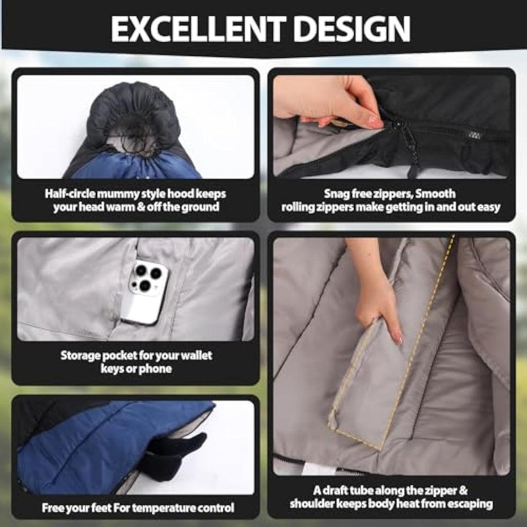 ETGLCOZY XL Sleeping Bag – 4 Season Cold Weather Camping with Compression Sack