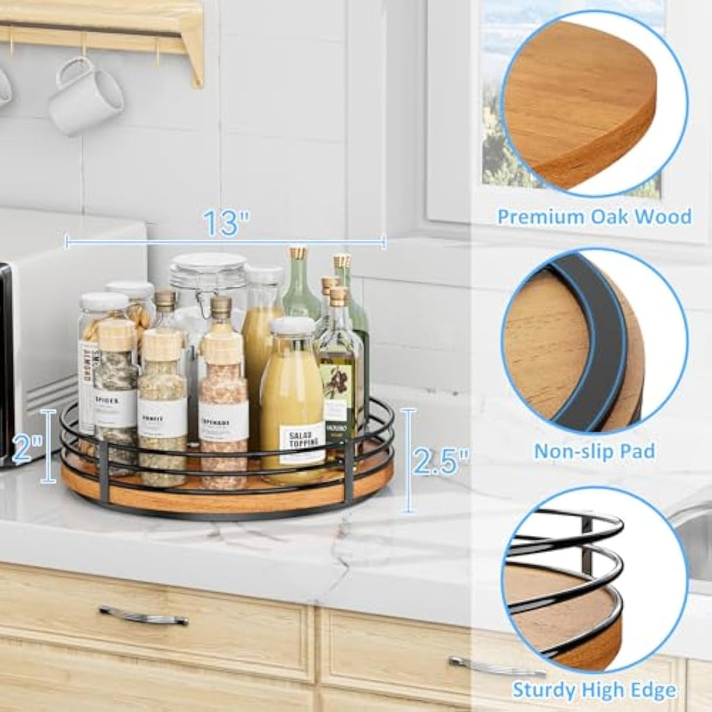 13" Oak Wood Lazy Susan Turntable Kitchen Organizer