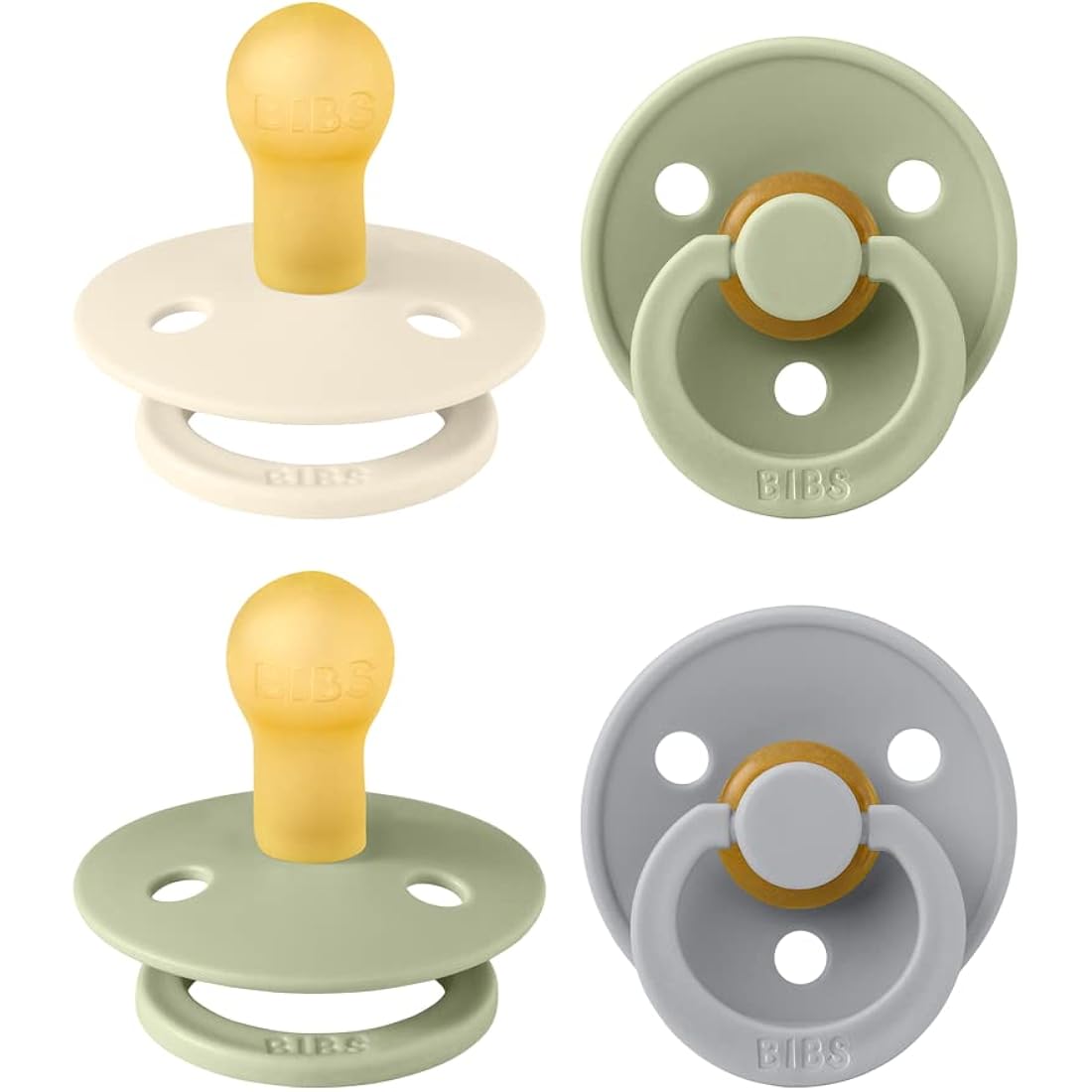 BIBS Colour Pacifiers | Natural Rubber Latex Soothers 4-Pack | Sage Mix
