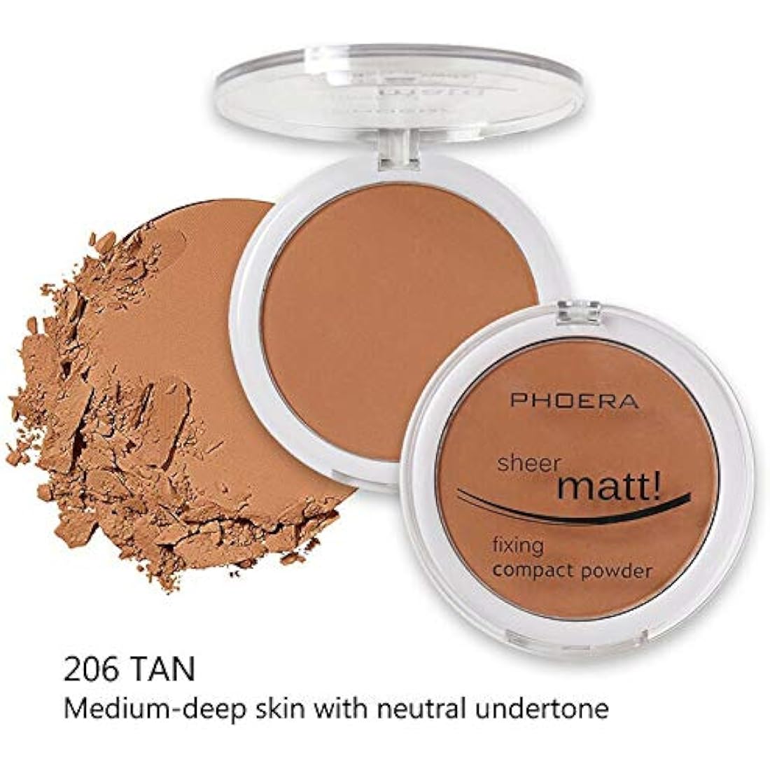 PHOERA Sheer Matte Compact Powder – Vegan Setting Foundation (206 TAN)