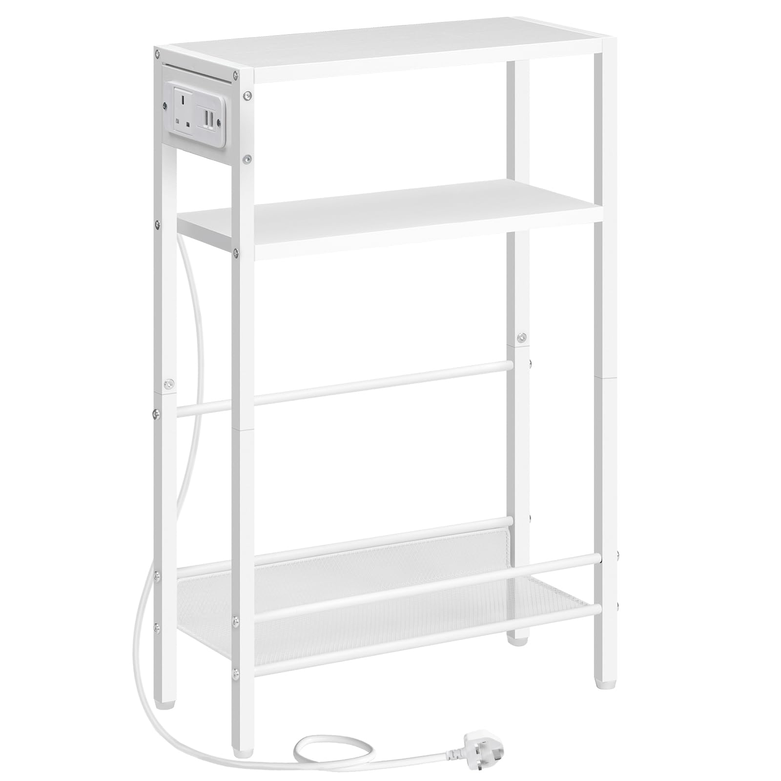 HOOBRO Slim Side Table with Charging Station | 3-Tier Narrow End Table