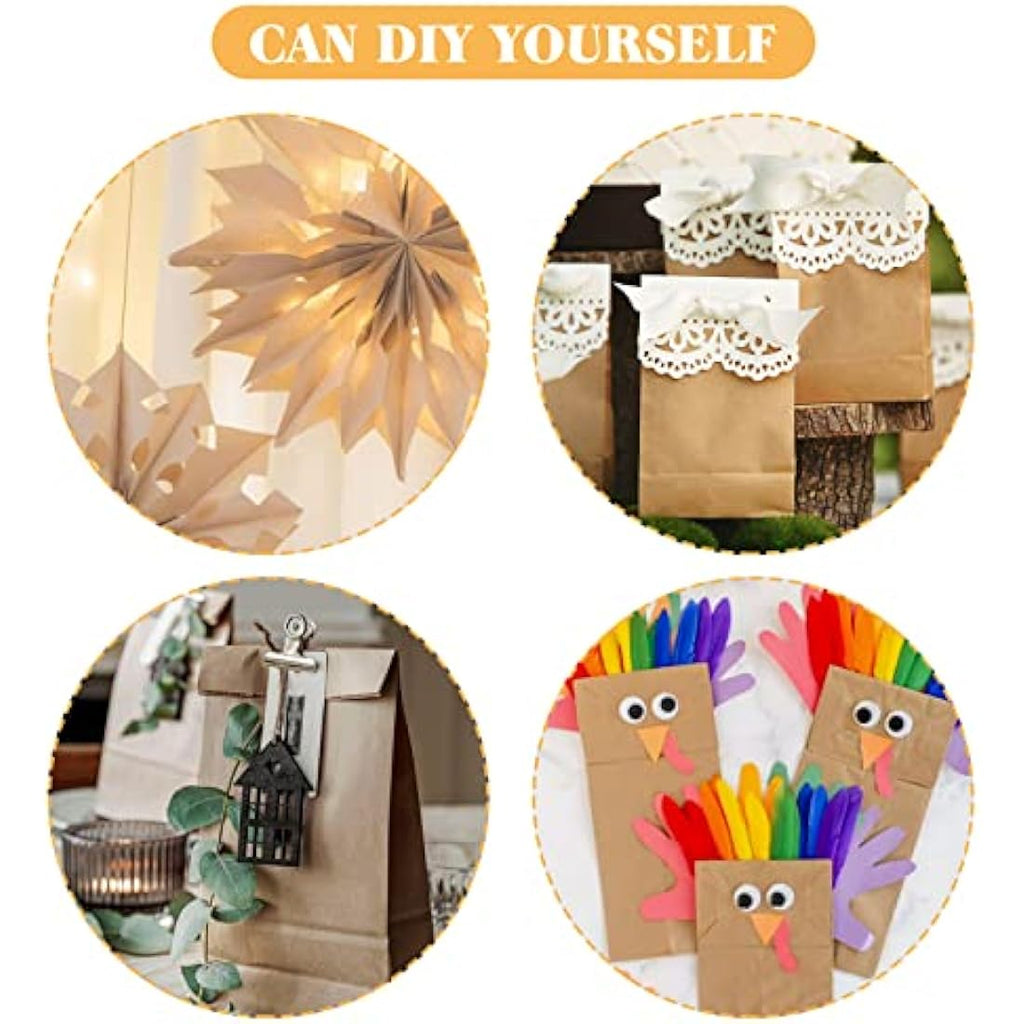 Jolof Store 50 Brown Kraft Paper Bags with Stickers - 13x8x24cm