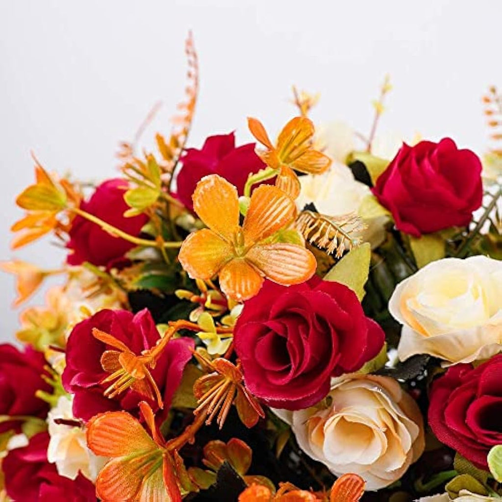Jolof Store Artificial Silk Rose Arrangement with Ceramic Vase – Red
