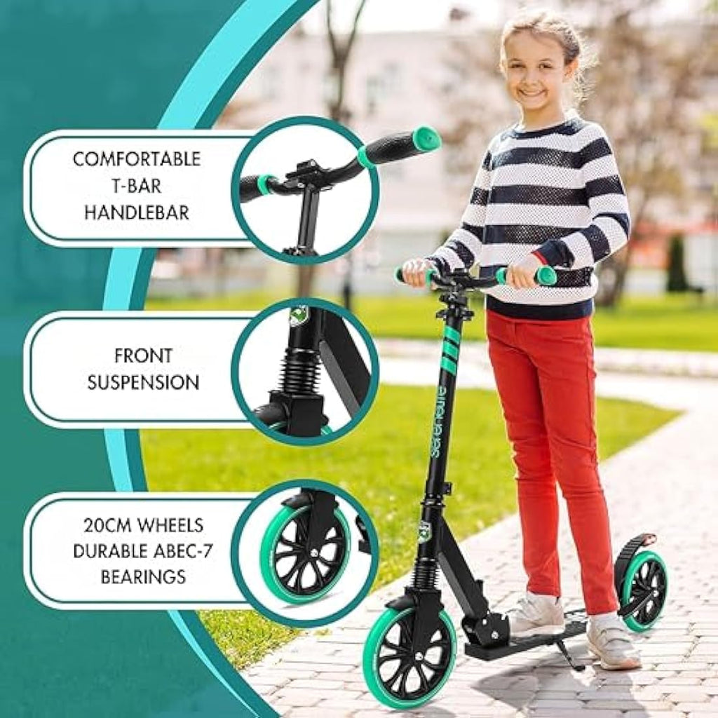 SereneLife Folding Kick Scooter | Big Wheels & Adjustable Handlebar