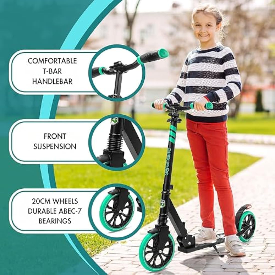SereneLife Folding Kick Scooter | Big Wheels & Adjustable Handlebar