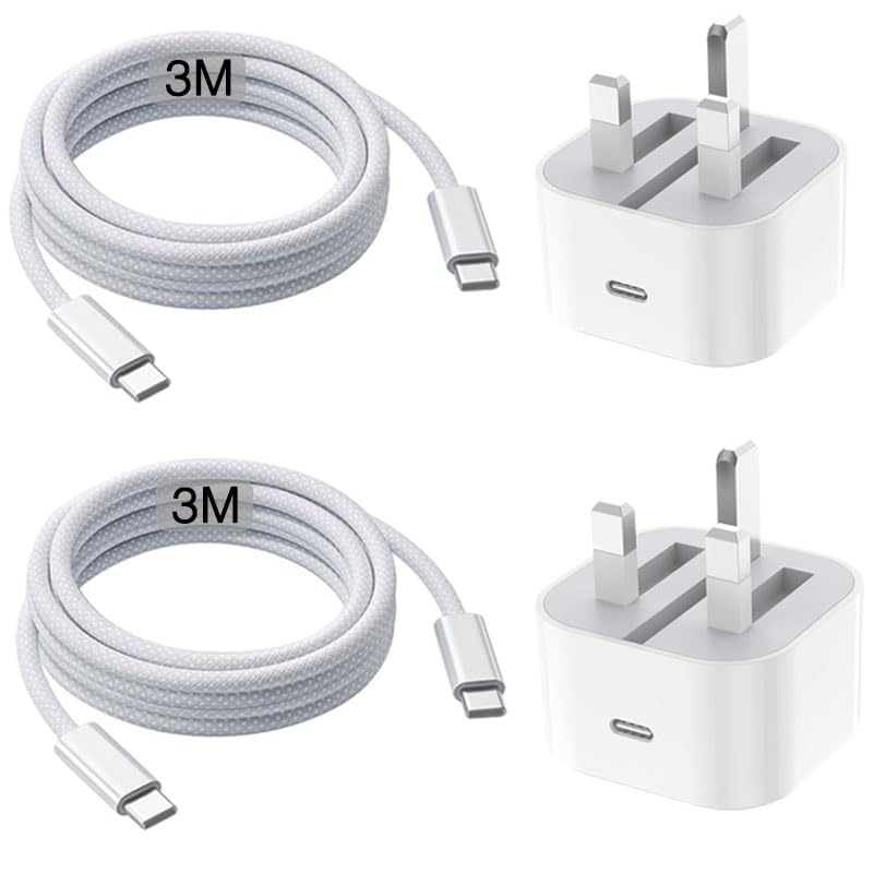 MCCRH 20W USB C Fast Charger with 3m Cable for iPhone 17 16 15 | 2 Pack