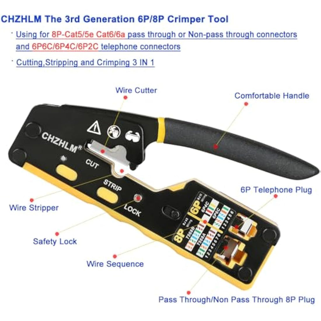 Jolof Store RJ45 Pass Through Crimper Tool Kit for Cat5 Cat5e Cat6 Cat6a